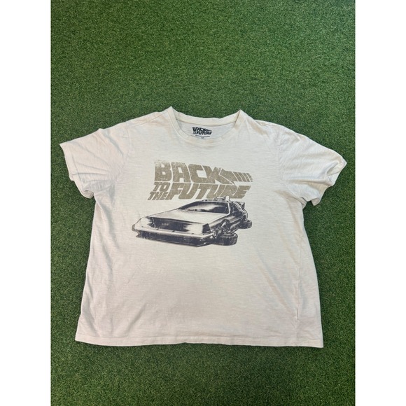 Back to the Future DeLorean Graphic T-Shirt Mens Large Beige Short Sleeve Tee